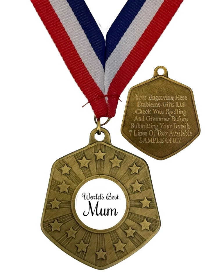 EMBLEMS GIFTS LTD World’s Best Mum Award 66 mm Abril Goldmedaille & Band Gravur gratis