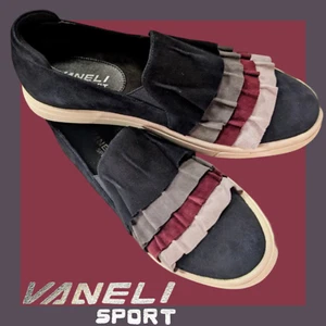 VANELI SPORT Slipper MARINE WEINROT GRAU RÜSCHEN Damen FREIZEIT 6M KOMFORT blau rot - Bild 1 von 23