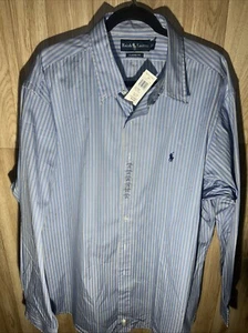 NWT Ralph Lauren Men’s 18 34x35 Blue White Striped Button Down Long Sleeve New - Picture 1 of 7