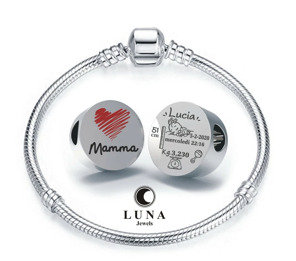 Regalo NASCITA Braccialetto argento bimbo bimba personalizzabile incisione laser - Immagine 1 di 1