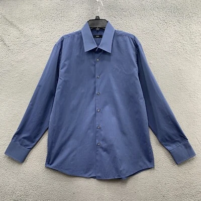 Hugo Boss Mens 17.5 34-35 Regular Fit Finest Italian Fabric Blue Button Up Shirt - Image 1 of 4