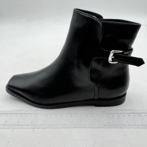 Black Women Square Toe Buckle Strap Ankle Boot Block Low Heel Warm Fall Shoes - Picture 1 of 7
