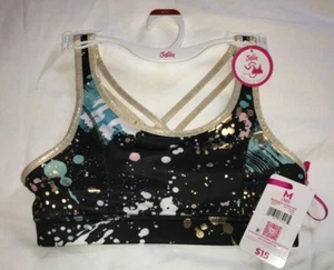 JUSTICE GIRLS BRAND NEW SZ M 10 REVERSIBLE SPORTS BRA BLACK & MULTICOLORED NWT - Picture 1 of 6