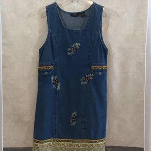 Vestido de mujer Agapo azul denim bordado sin mangas cinta de encaje dobladillo adorno S - Imagen 1 de 8