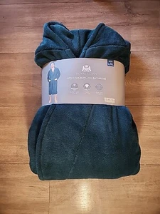 Mens Winter Robe Plush Long Fleece Spa Bath Robe with Pockets Belt Emerald Blue - Picture 1 of 5