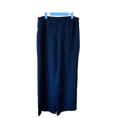 Armani Collezioni Silk Womens 12 32 x 32 Black Wide Leg Pants Trousers Side Zip - Image 1 of 4