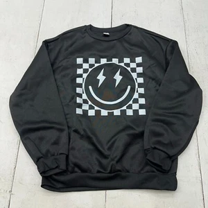 Shein Black Smiley Face Graphic Long Sleeve Crew Neck Sweatshirt Kid's Size 12Y - Picture 1 of 6