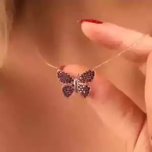 2.30CT Round Cut Lab Created Red Garnet Butterfly Pendant 14K Rose Gold Plated - Picture 1 of 8