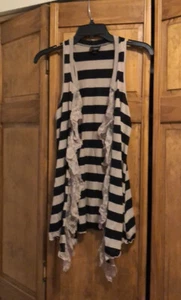 Daytrip Black & Tan Stripe Lace Cardigan Vest Small - Picture 1 of 4