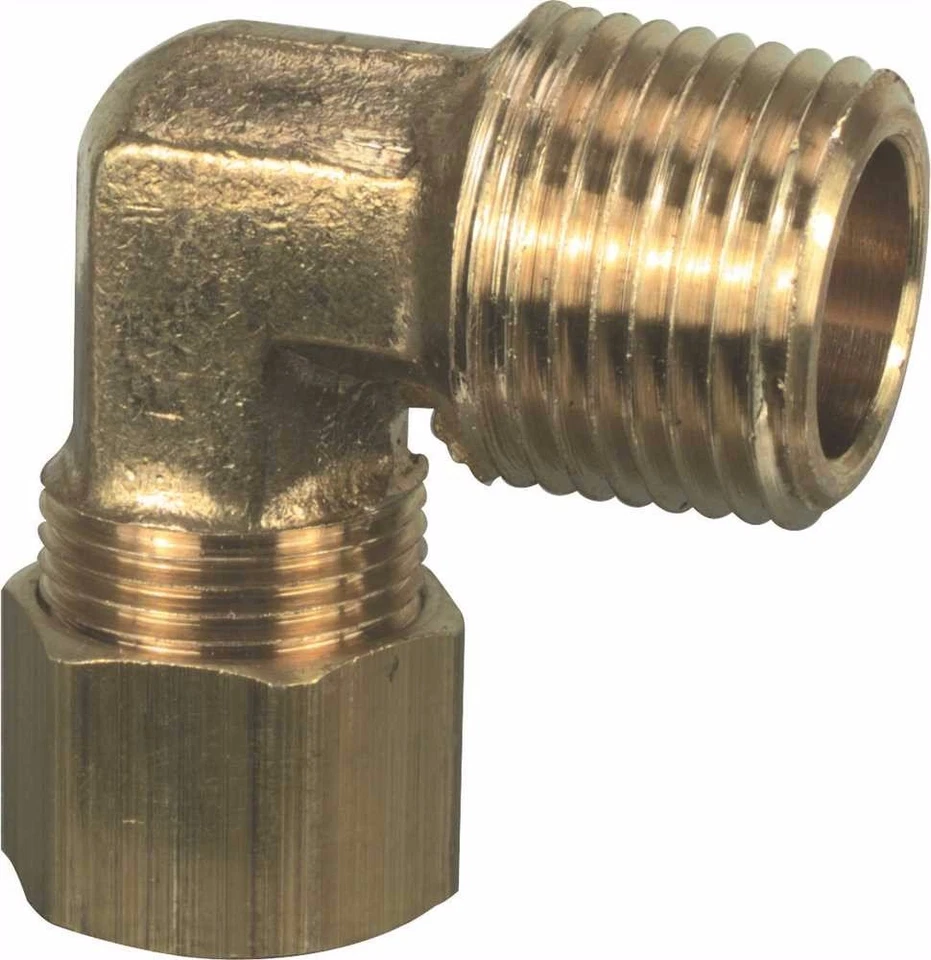 Compressor Brass 90 Degree Elbow 1/2" NPT Size X 1/2" Compression Thread  - Image 1 of 1