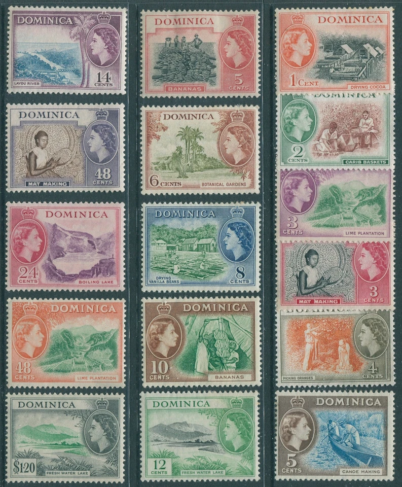 Dominica 1954 SG141-157 (16) QEII scenes MLH (amd) - Image 1 of 1