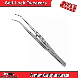 Surgical Cotton Dressing Self Lock Tweezers Dental Forceps Serrated Tip Tools CE - Picture 1 of 5