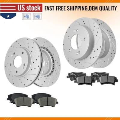 Pastilhas cerâmicas rotores de disco de freio dianteiro traseiro perfurado para Hyundai Elantra 2017-2020 - Imagem 1 de 4