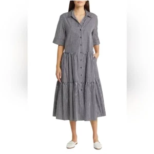 max studio three-quarter sleeve tiered shirtdress striped womens size M - Picture 1 of 5