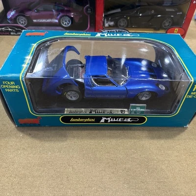 ANSON LAMBORGHINI MIURA NAVY BLUE RARE 1:18 SCALE MODEL CAR BURAGO MAISTO VINTAG - Image 1 of 4