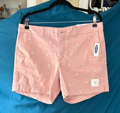 ds5-Old Navy Womens Shorts, Pink w/White&Yellow embroid Chino 5". 12 NEW - Image 1 of 4