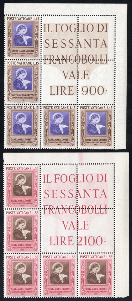 Vatican Stamps # 156-7 MNH VF Corner Of Block Of 5 Scott Value $45.00 - Image 1 of 1