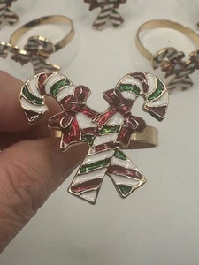 Zuckerstange Metall Serviettenringe 6er Set Feiertagstisch - nie benutzt - Schleifen - Bild 1 von 4