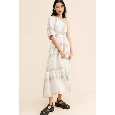 Anthropologie Little Lies Size Medium Dress|One Shoulder Plaid Boho Minimalist - Image 1 of 4