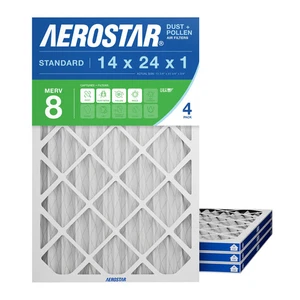 Aerostar 14x24x1 MERV 8 Furnace Air Filter, 4 Pack - Picture 1 of 5
