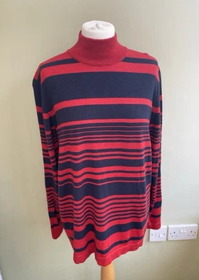David Nieper Navy Blue Red Stripe Merino Wool Jumper Size 20 Mock Neck - Image 1 of 4