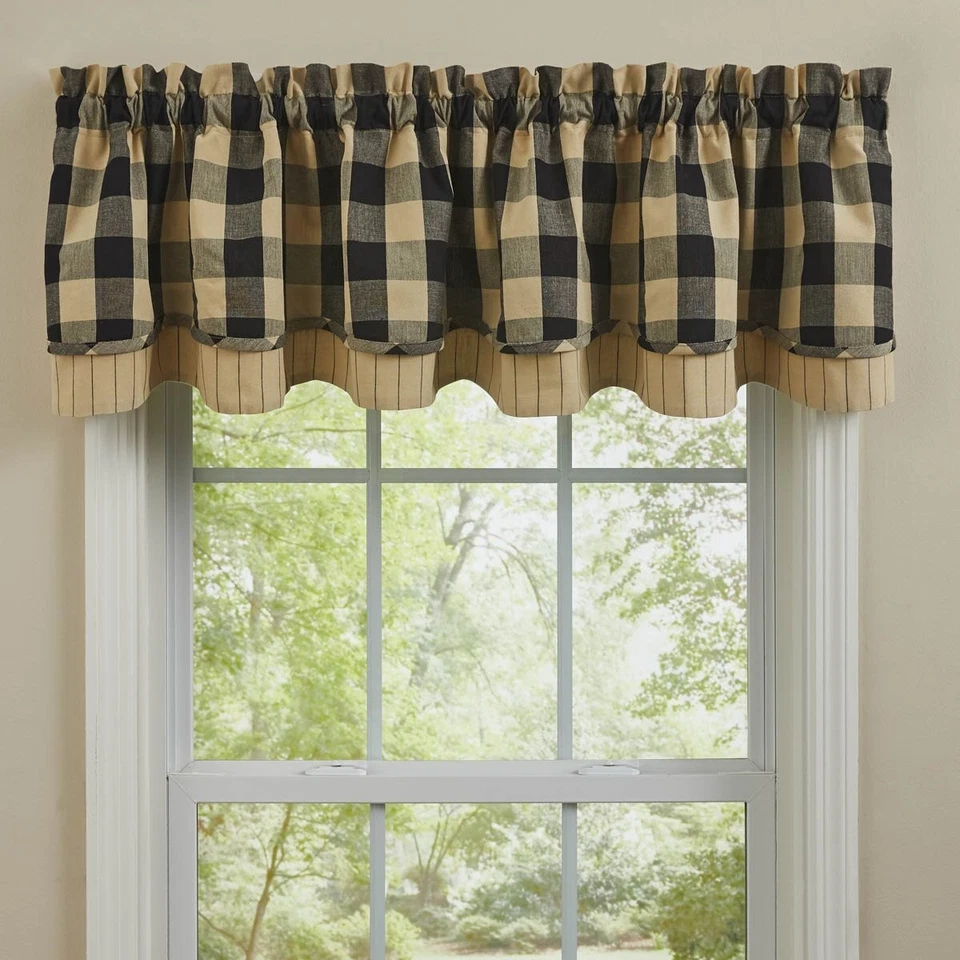 Buffalo Black and Tan Check Layered Valance - Image 1 of 1