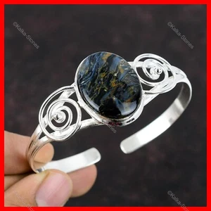 Sterling Silver Oval Pietersite Gemstone Halloween Gift Handmade Bangle Jewelry - Picture 1 of 6