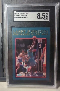 1992-93 Fleer #3 Larry Johnson Larry Johnson NBA Rookie of the Year SGC 8.5  - Picture 1 of 3