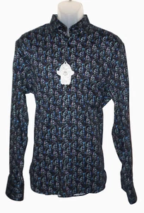 Camisa Visconti Mangas Largas Grande Elástica Negro Estampado Calavera Nueva con Etiquetas - Imagen 1 de 7