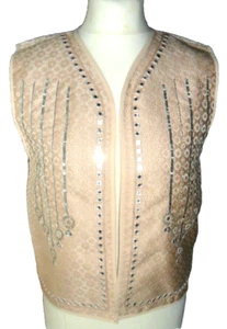 STUNNING RIVER ISLAND BEIGE EMBROIDERED MIRROR BEADS OPEN GILET VEST. UK 12 - Picture 1 of 11