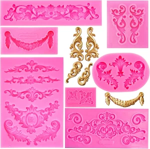 7Pcs Baroque Style Curlicues Scroll Lace Silicone Fondant Molds, Relief Flower M - Picture 1 of 12