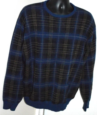 PENDLETON Merino Wool Sweater Plaid Mens XL navy beige black Crew Neck VGC - Image 1 of 4
