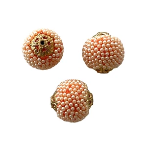 5 Designer 20mm Peach Faux Pearl Cluster Gold Capped Focal Handmade Beads - Picture 1 of 3