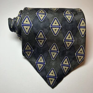 Ferrell Reed Blue Woven Gold Geometric Diamond Wide Silk Tie Hand Made in USA - Picture 1 of 10