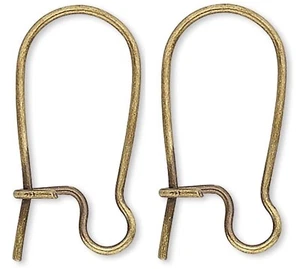Alambre para orejas, 100 latón antiguo chapado en oro calibre 21 riñón 18 mm con pendientes de bucle - Imagen 1 de 2