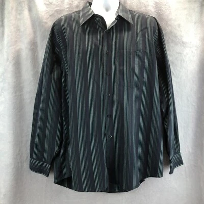 Van Heusen Mens XL 17 - 17.5 No Iron Blue Black Stripe Long Sleeve Dress Shirt - Image 1 of 4