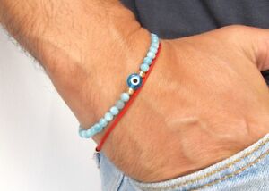 blue evil eye beads 14 k gold bracelet aquamarine natural gemstone beads luck 