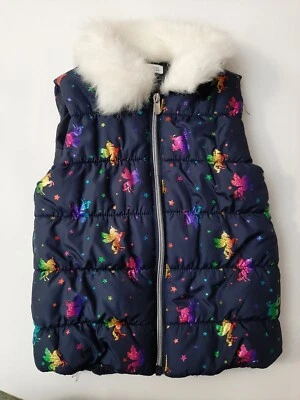 Flapdoodles 蓝色填充背心,带白色毛皮领,尺寸 6 拉链,无袖 — 第 1/4 张图片