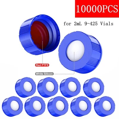 10000x 9-425 Autosampler Vials Blue Screw Caps PTFE/Silicone Septa HPLC 9mm Cap - Image 1 of 4