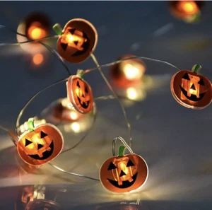 9.8ft 20 LED Halloween Pumpkin String Lights Battery Waterproof Indoor Outdoor - Picture 1 of 6