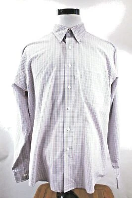 Chaps Mens Classic Fit 171/2 White Blue Peach Plaid Long Sleeve Button Up 1 Pkt - Image 1 of 4