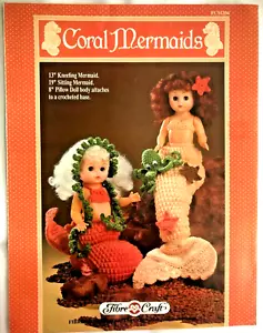 Adorable Coral Mermaids Dolls Crochet Patterns Book 13" Kneeling & 19" Sitting - Picture 1 of 1