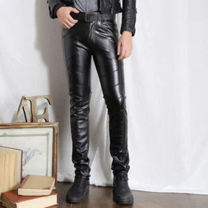 Herren PU Kunstlederhose Passform Party Clubwear enge Bikerhose Punk schmal - Bild 1 von 19