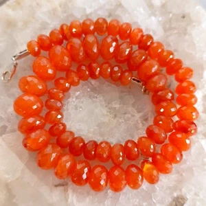 Karneol Heilstein Kette facettiert 925 Sterlingsilber Handarbeit Rarität K673 - Bild 1 von 8