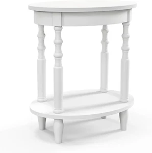 Oval End Table, 2-Tier Side Table with Storage Shelf & Solid Wood Legs, Modern L - Picture 1 of 8