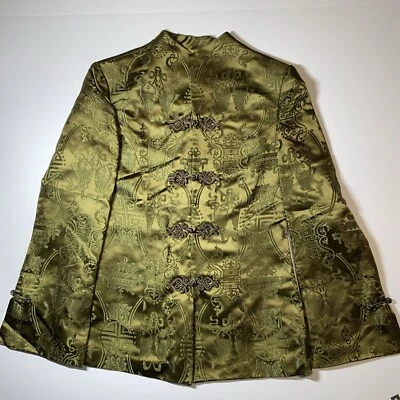 Chaqueta para mujer Old Shanghai seda bordada diseño floral verde iridiscente talla M” Foto 1 de 4
