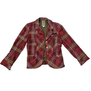 Burning Torch Plaid Boho Jacket, Cotton/Wool/Silk, Women's Size SMALL - Picture 1 of 14