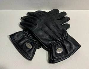 Guantes de montar Harley Davidson de cuero negro con emblema de logotipo de metal medianos para hombre - Imagen 1 de 8