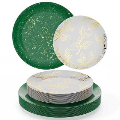 Trendables Christmas Plates Disposable Heavy Duty 40 Pcs Dinnerware Set Green - Image 1 of 4