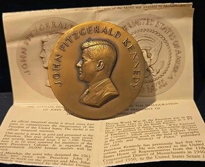 President J. F. Kennedy Inauguration Jan 20 1961  3"  Bronze Commemorativ Medal  - Picture 1 of 3